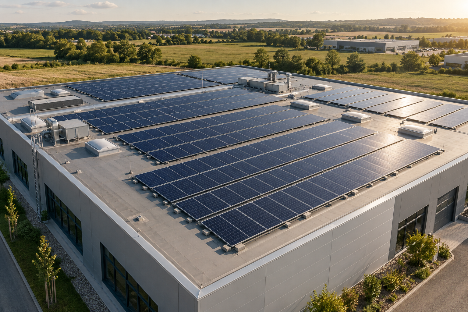 Concept visualization of a commercial rooftop photovoltaic array
